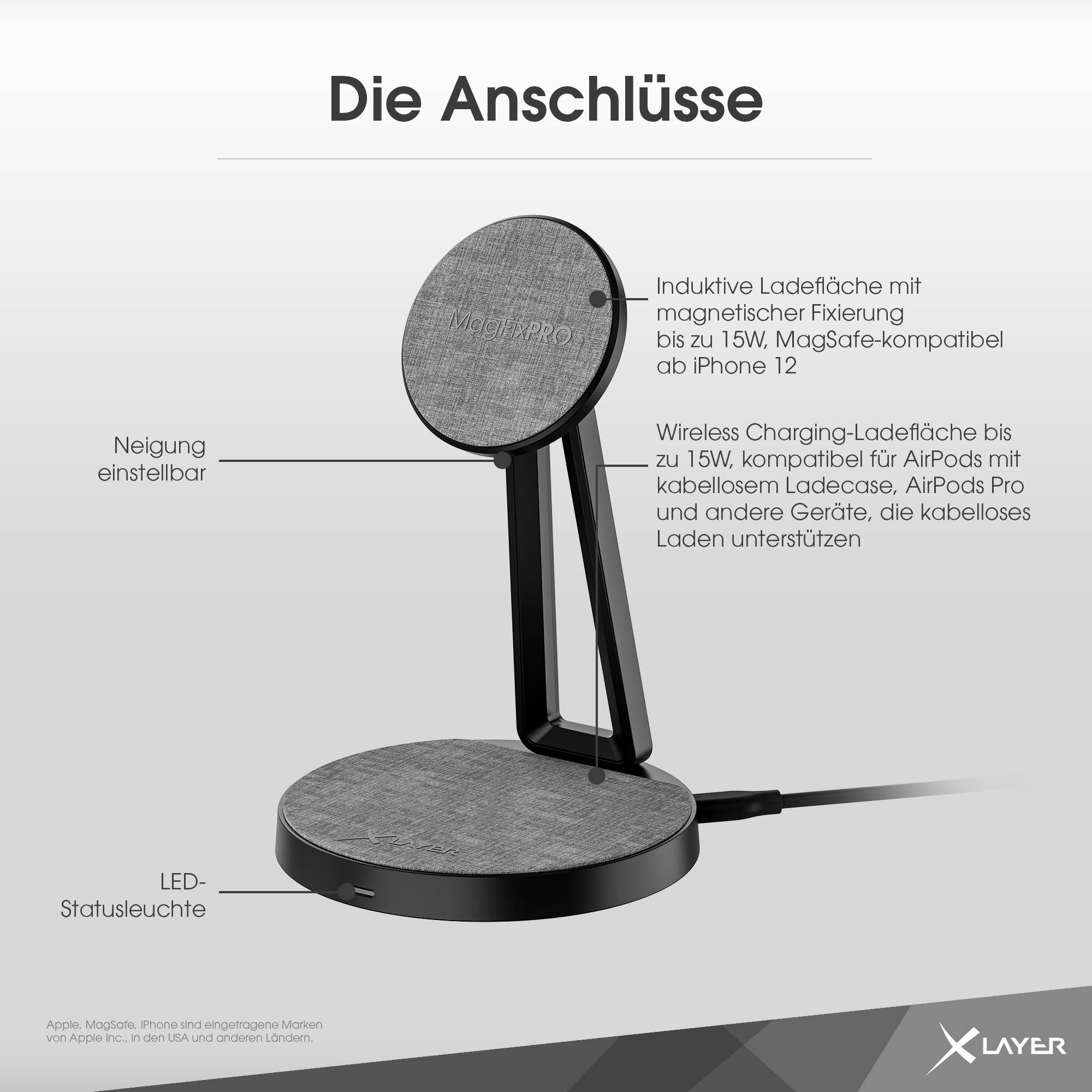 XLayer MagFix Pro 2 in 1 Ladestation 15W Black