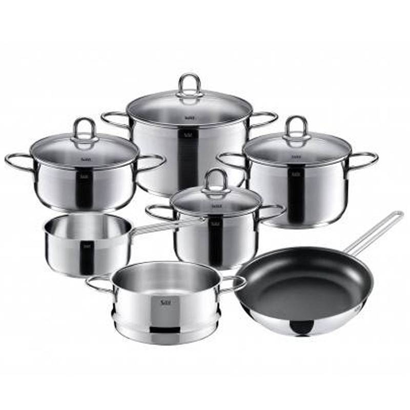 Silit Diamant Topfset Induktion 7-teilig, Kochtopf Set mit Glasdeckel, Pfanne, Dämpfer