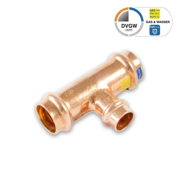 Sanpro Pressfitting T-Stück Mittelabgang reduziert, Größe V 18, Abgang V 12 - V 18 Sanpro Pressfitting T-Stück Mittelabgang reduziert, Größe V 18, Abgang V 12 - V 18