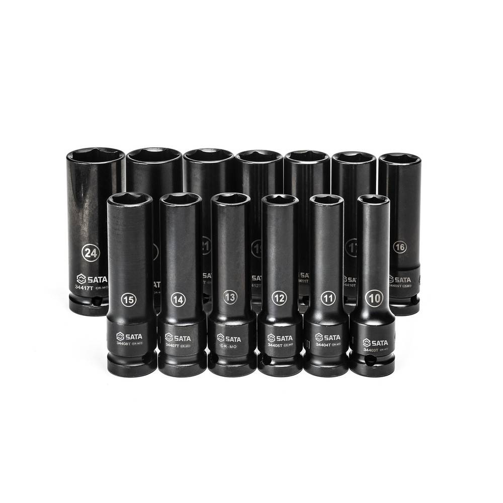 SATA 1/2" Kraft-Steckschlüsseleinsätze, dünnwandig, lang, 13-tlg, 10-24 mm