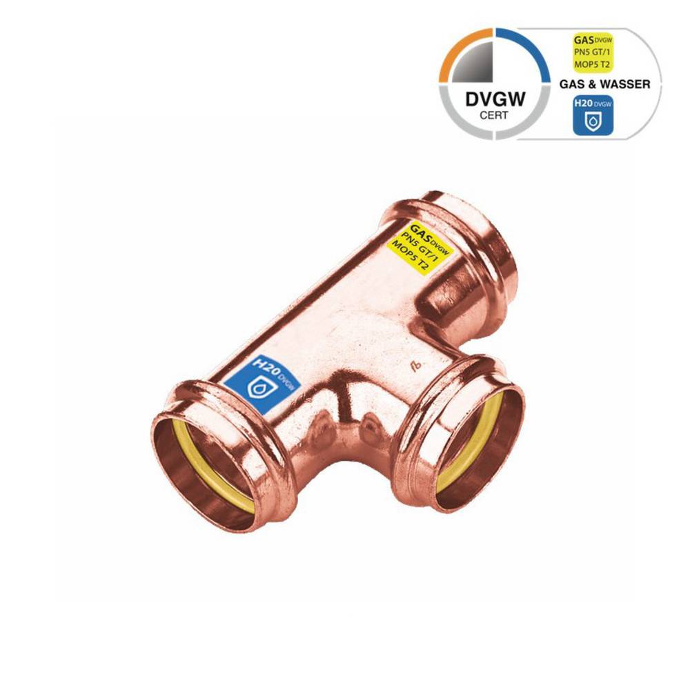 Sanpro Pressfitting Kupfer T-Stück gleiche Abgänge - Kontur, Größe V 12