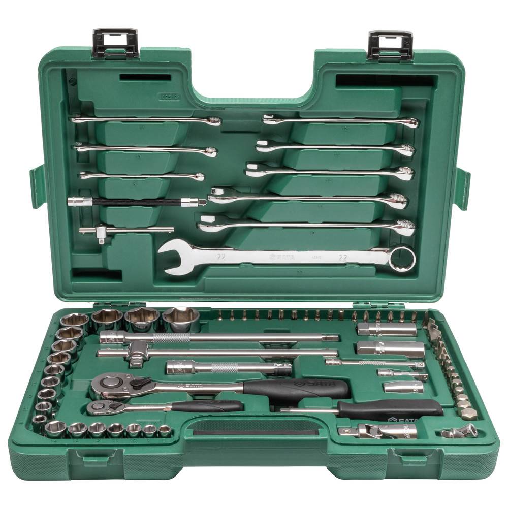 SATA 1/4" & 1/2" 6-Kant Steckschlüssel & Ringmaulschlüssel Set, 76-teilig