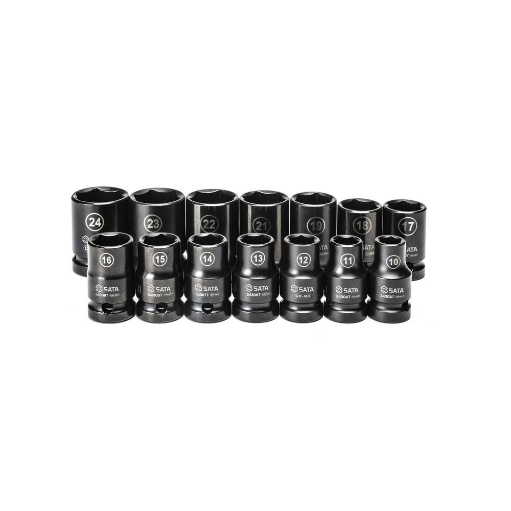 SATA Kraft-Steckschlüsseleinsätze, 1/2", dünnwandig, 14-teilig, 10-24 mm