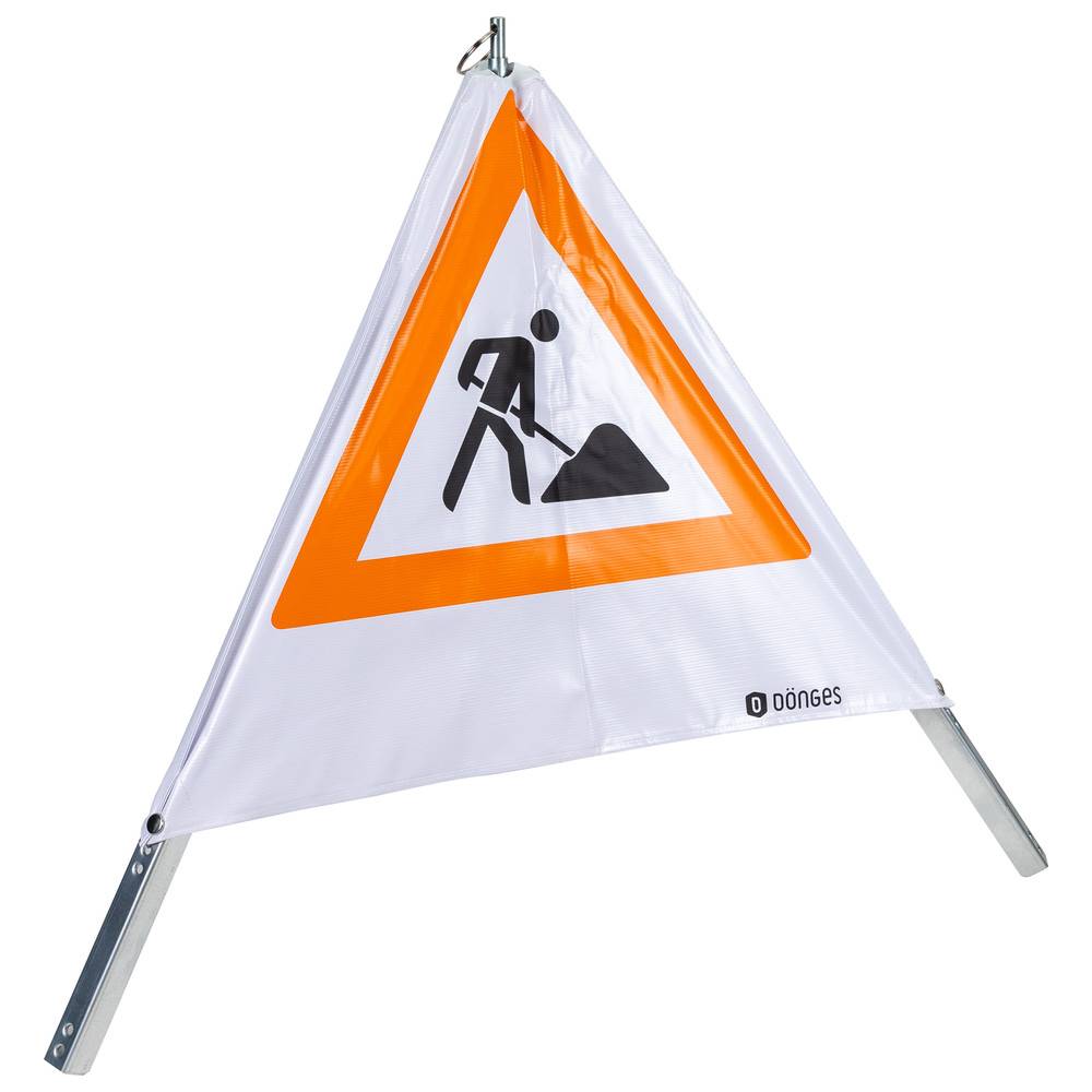 Dönges Faltsignal, 700 mm, Tagesleuchtfarbe, Symbol Baustelle (Zeichen 123)