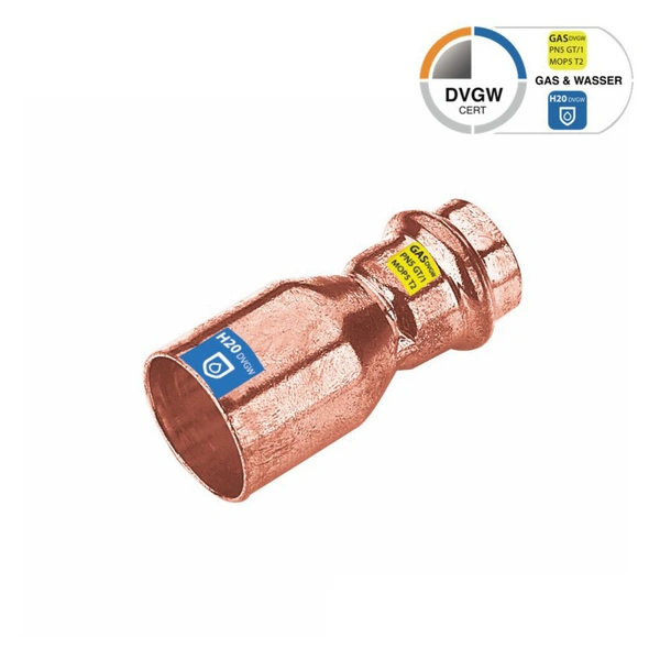 Sanpro Pressfitting Kupfer Reduzierstück, Größe V 18 - Abgang 22 mm Sanpro Pressfitting Kupfer Reduzierstück, Größe V 18 - Abgang 22 mm