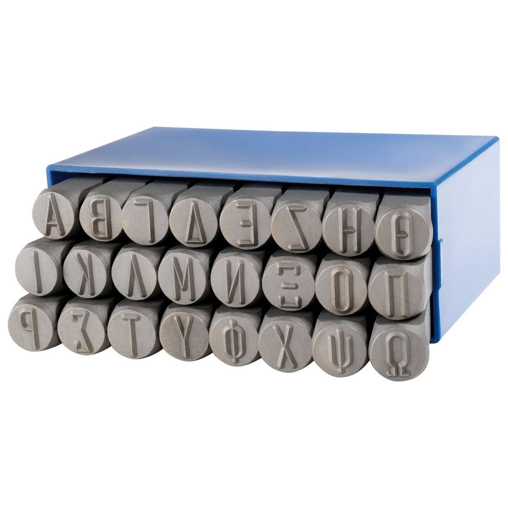 Dönges Handschlagstempelsatz griechisch rund, 24-teilig, A-O, Schrifthöhe 8 mm