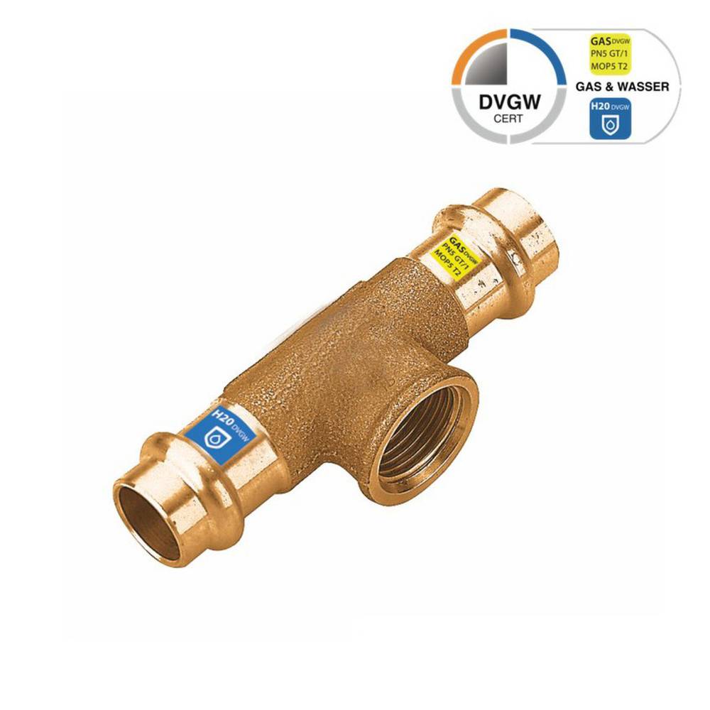 Sanpro Pressfitting Kupfer T-Stück Innengewinde, Größe V 22, Gewinde 3/4''