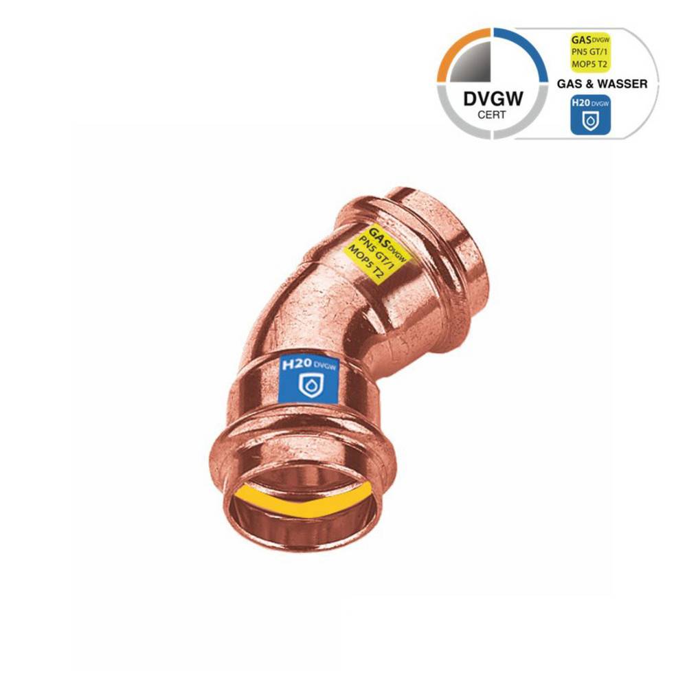 Sanpro Fitting - Pressfitting Kupfer 45° Winkel - Bogen, Größe V 35