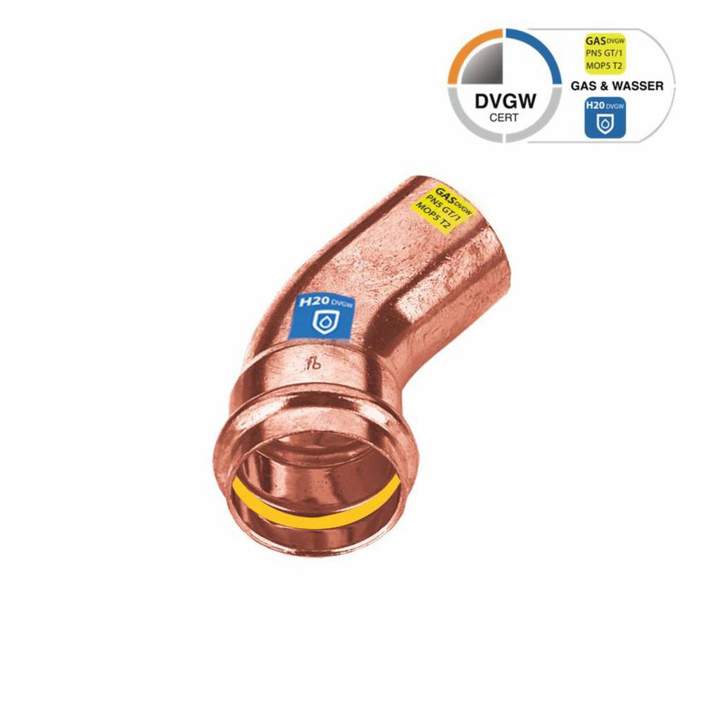 Sanpro Pressfitting Kupfer 45° Winkel - Bogen innen - außen, Größe V 12