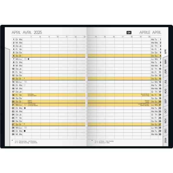Taschenkalender uni-planer 10,4x15,3cm 1 Monat/2 Seiten Kunststoff schwarz 2025
