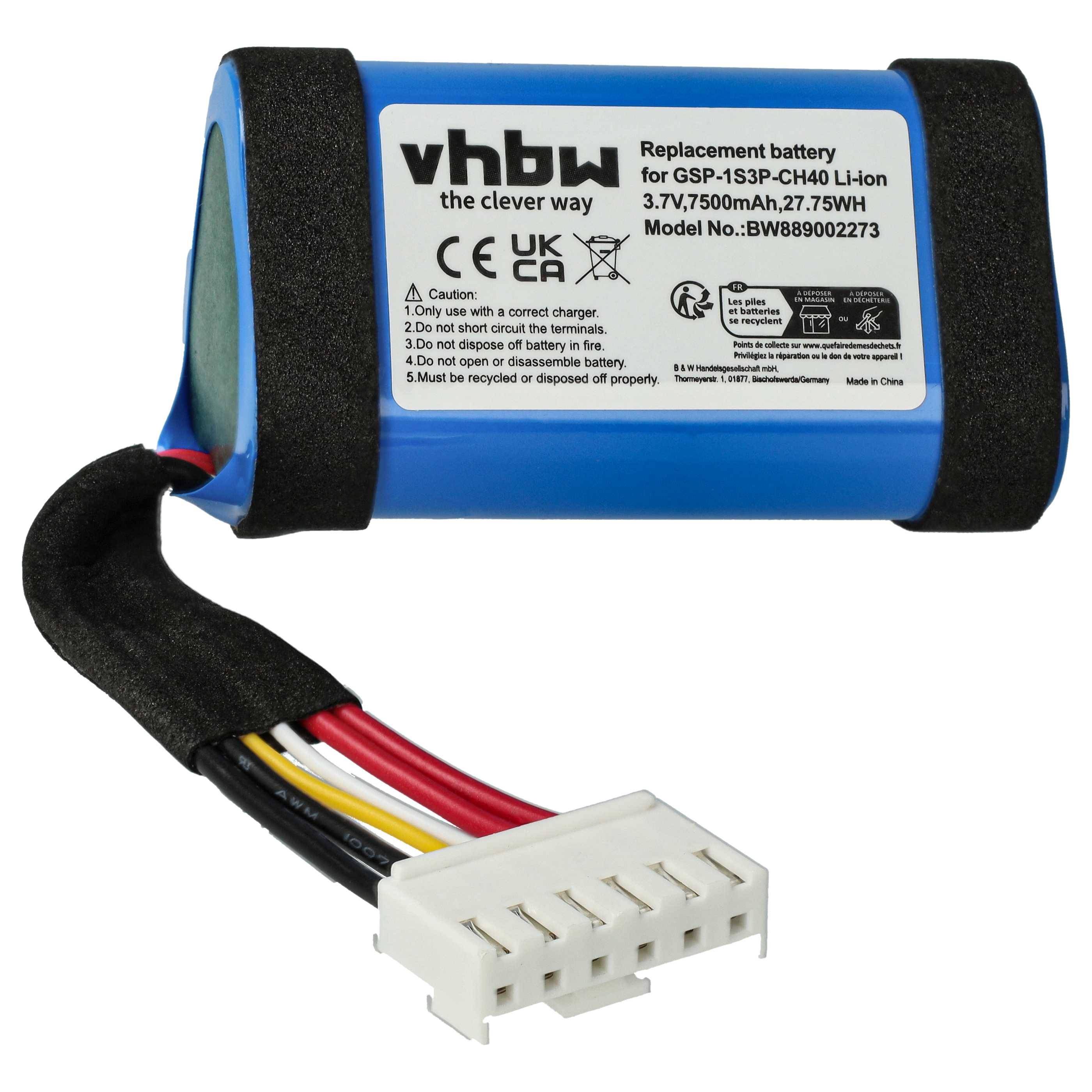 vhbw 1x Akku Ersatz für JBL GSP-1S3P-CH4A, 1AA011NA, GSP-1S3P-CH40 für Lautsprecher Boxen Speaker (7500 mAh, 3,7 V