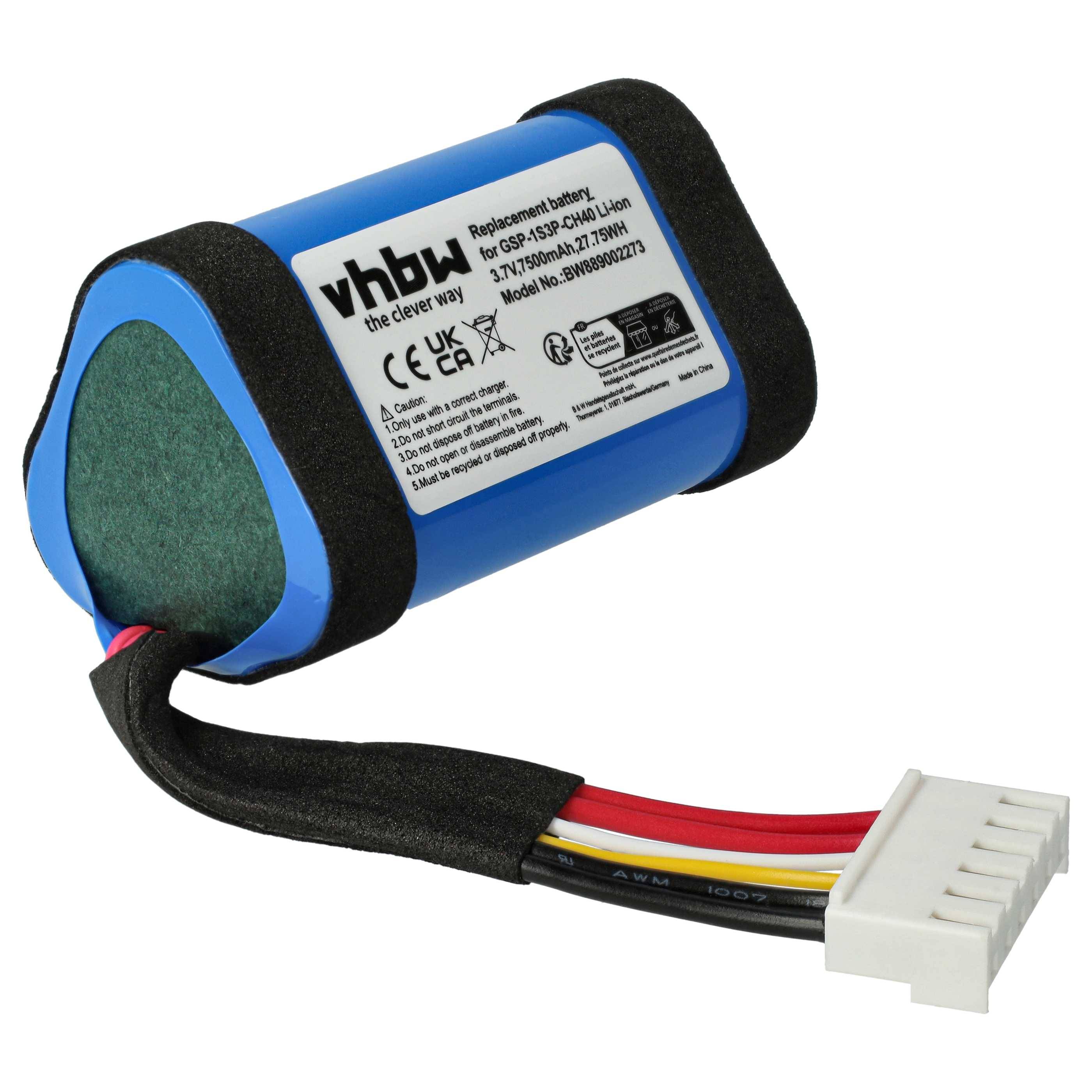 vhbw 1x Akku Ersatz für JBL GSP-1S3P-CH4A, 1AA011NA, GSP-1S3P-CH40 für Lautsprecher Boxen Speaker (7500 mAh, 3,7 V