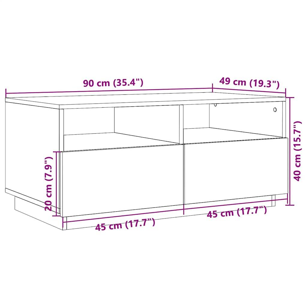 vidaXL Couchtisch mit LED-Leuchten Braun Eichen-Optik 90x49x40 cm