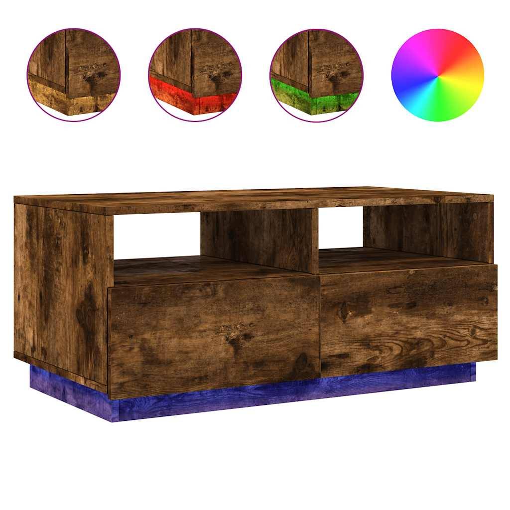 vidaXL Couchtisch mit LED-Leuchten Räuchereiche 90x49x40 cm