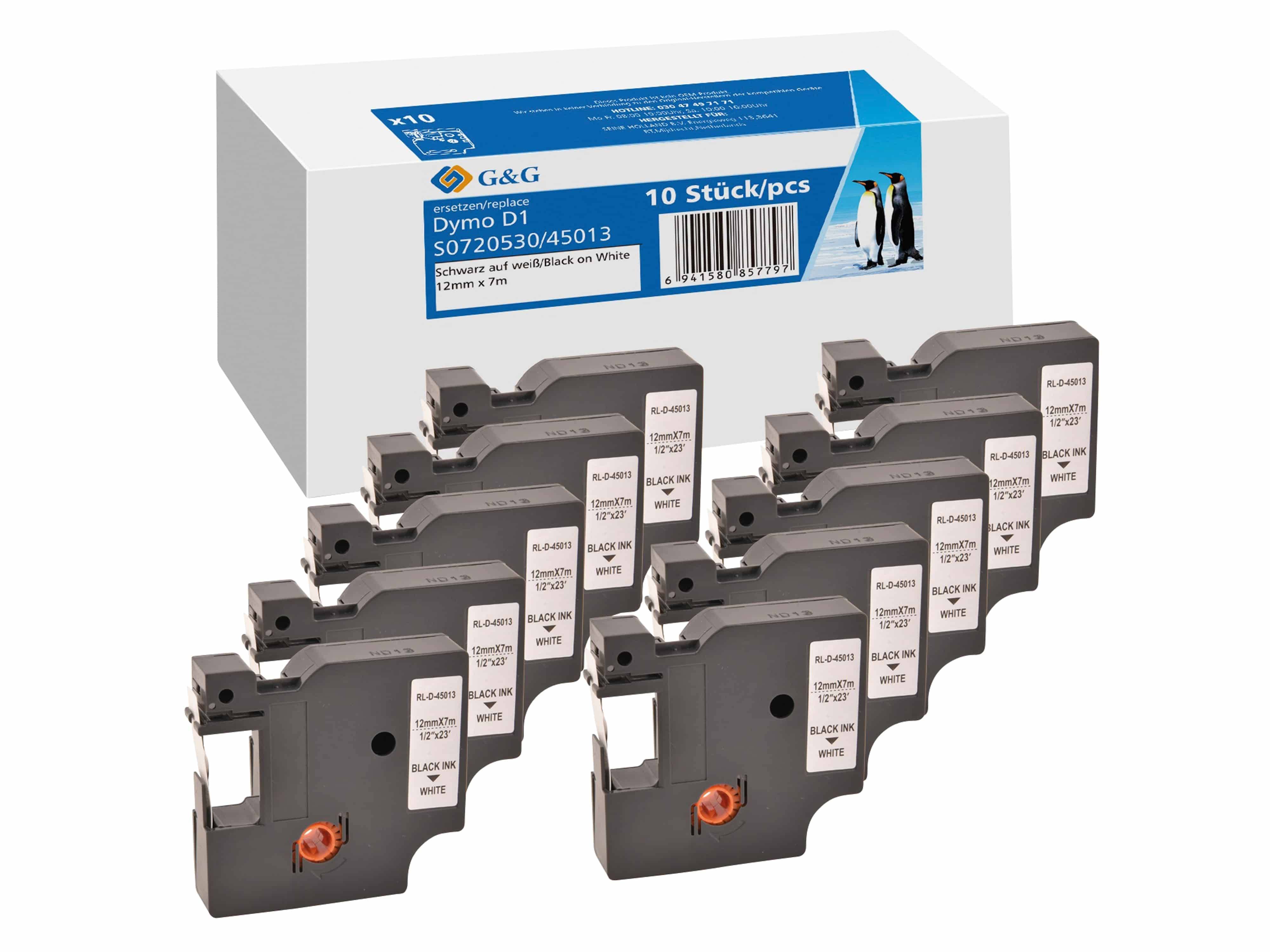 G&G Schriftband 10ner Set für DYMO D1/ S0720530/ 45013ß Multimedia-Technik Schriftbänder