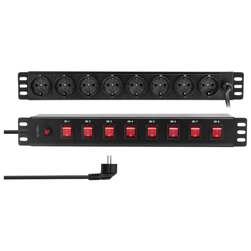 LogiLink Professional 19" Steckdosenleiste 8-fach, jede Steckdose einzeln schaltbar