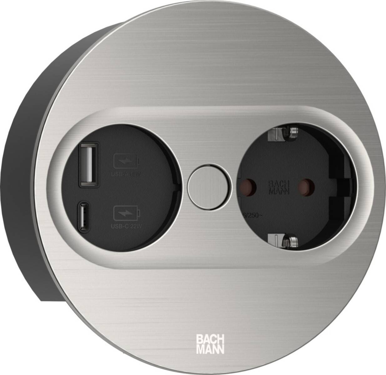 Bachmann 946.004, Type F + USB A + USB C, Desktop eingebettet, 4 cm, Tisch/Bank, Edelstahl, Metall,