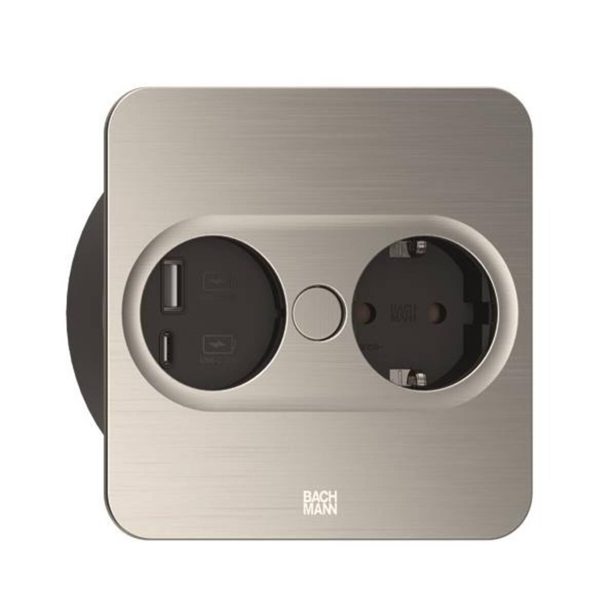 BACHMANN TWIST 2 1xCEE7/3 1xUSB A/C 22W 2,0m AEH Edelstahl-Optik eckig