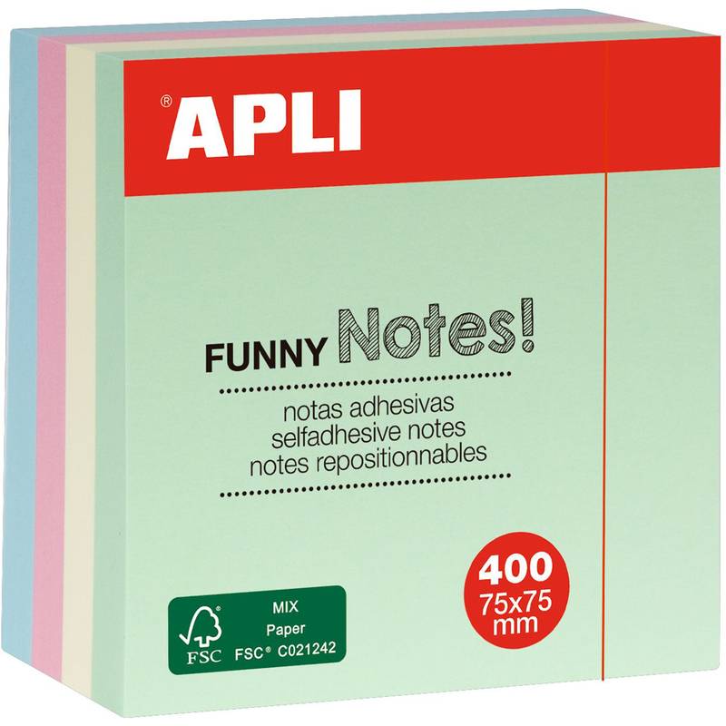 APLI Haftnotiz-Würfel "FUNNY Notes!", 75 x 75 mm, sortiert
