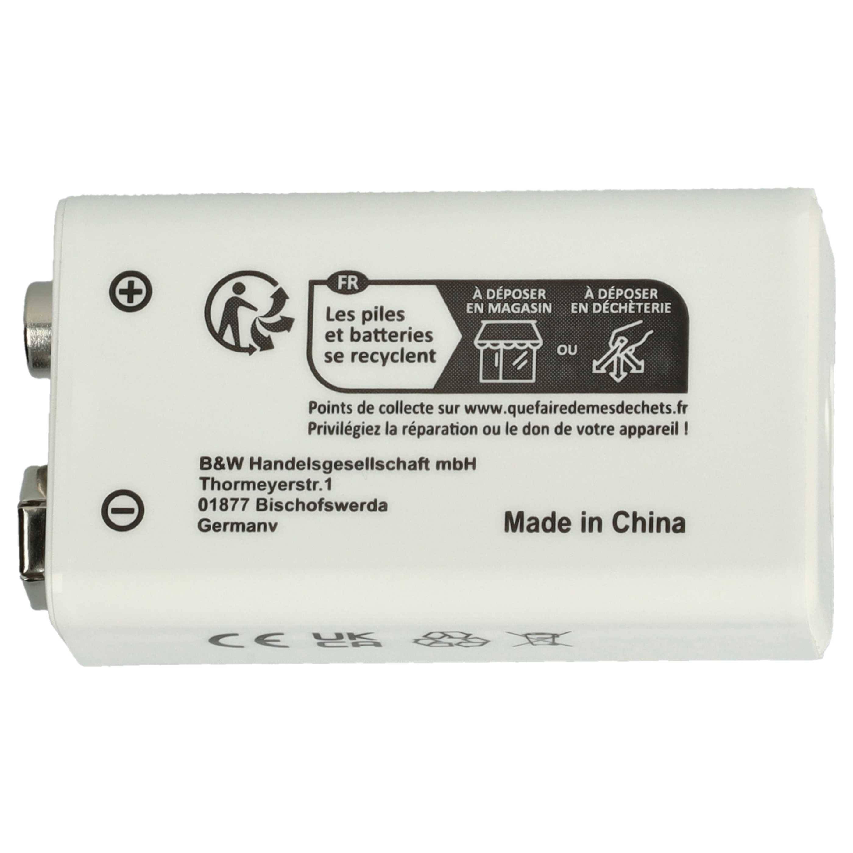 EXTENSILO 10x 9V-Akku Block kompatibel mit Daitem DC270, DC271, D21, DC272 (1 Ah, 9 V, Li-Ion), ready-to-use, mit USB-C