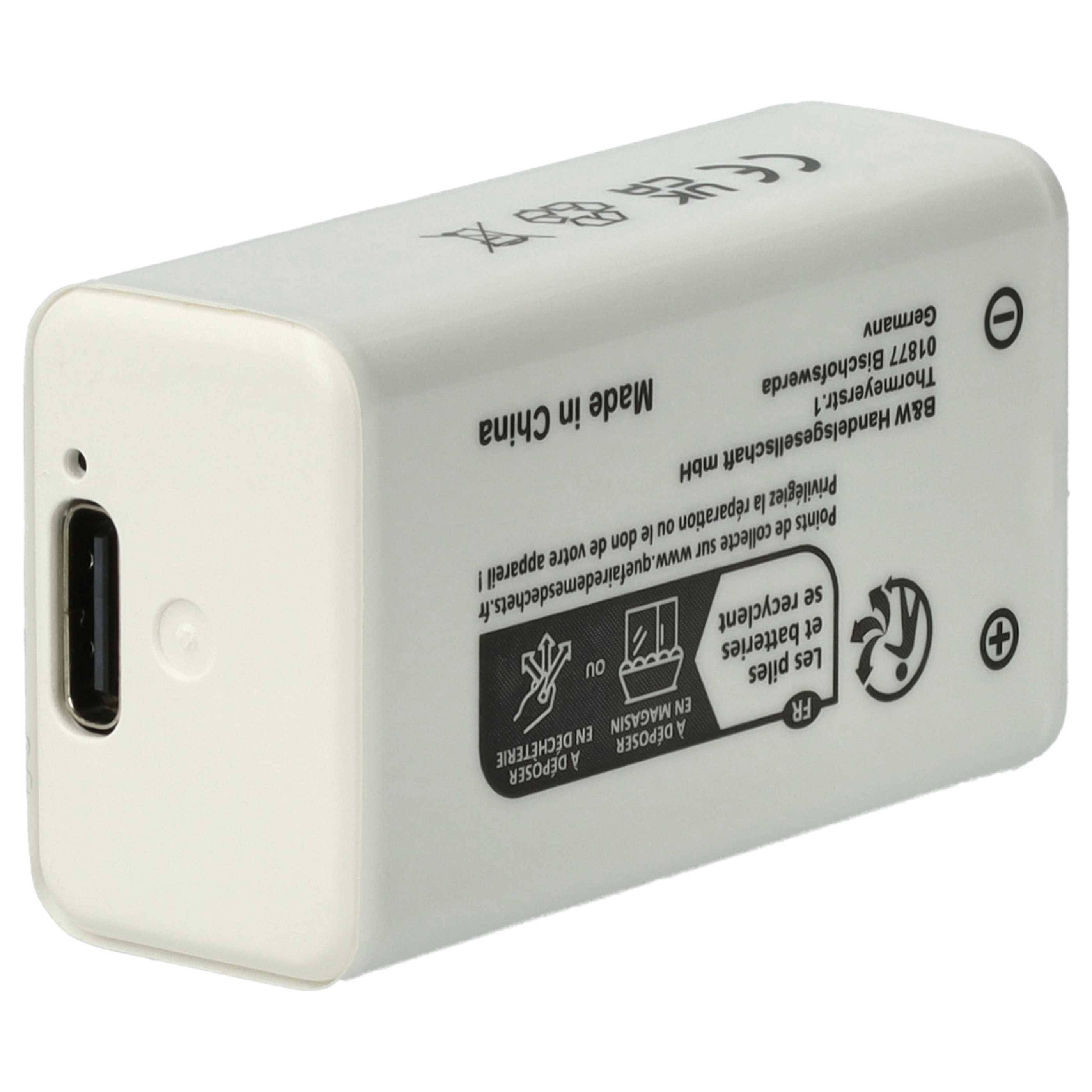 EXTENSILO 10x 9V-Akku Block kompatibel mit Daitem DC270, DC271, D21, DC272 (1 Ah, 9 V, Li-Ion), ready-to-use, mit USB-C