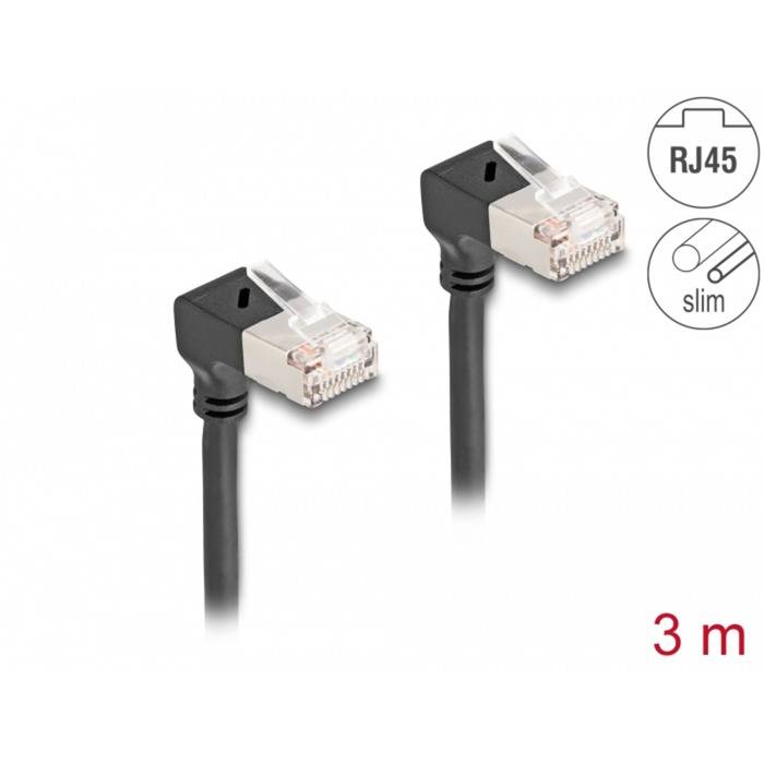 Delock 3 m Cat6a S/FTP S-STP RJ-45 Network Cable Cat.6A Slim 90° downwards / angled 3 m black