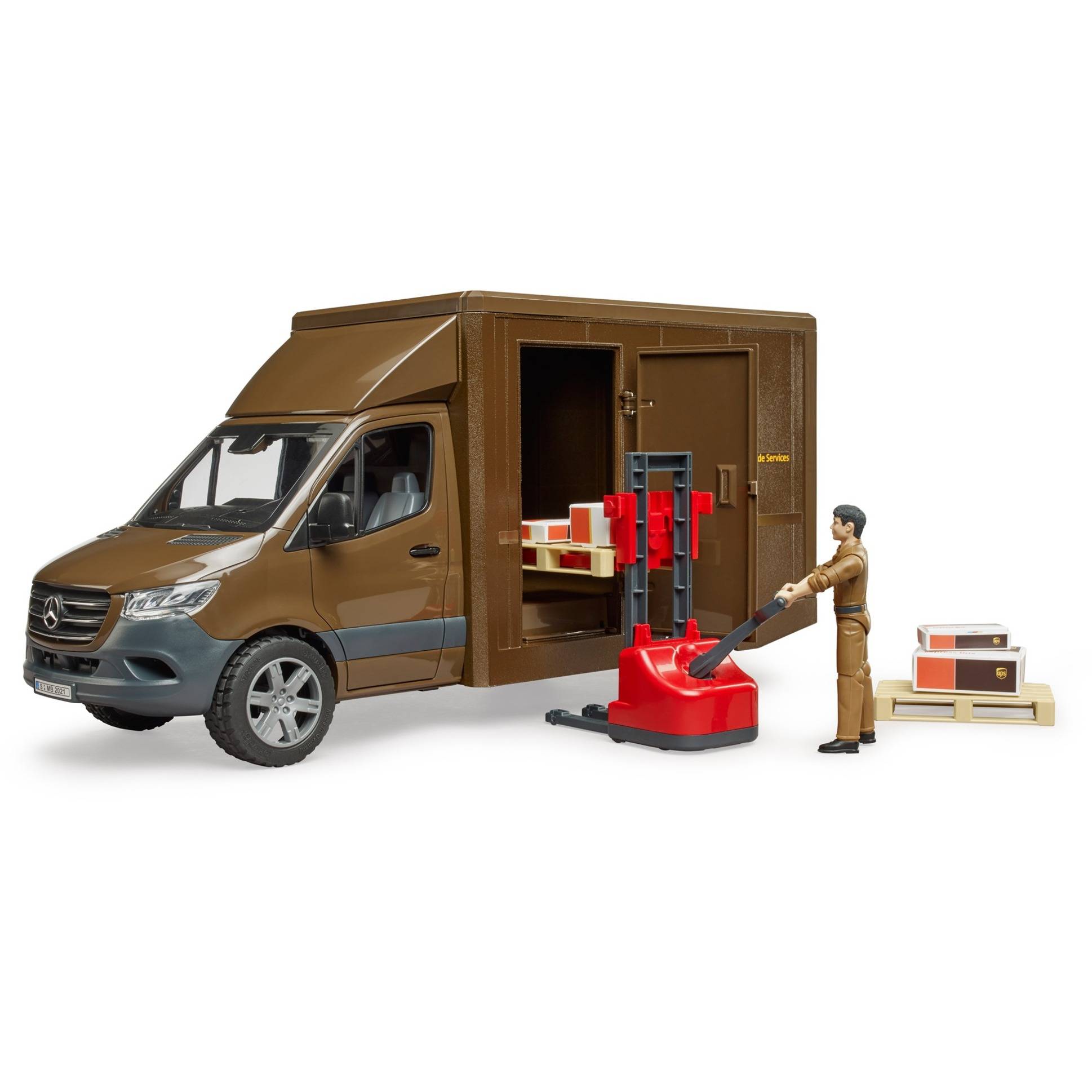 bruder Mercedes Benz Sprinter UPS mit Fahrer und Zubehör Fertigmodell Nutzfahrzeug Modell