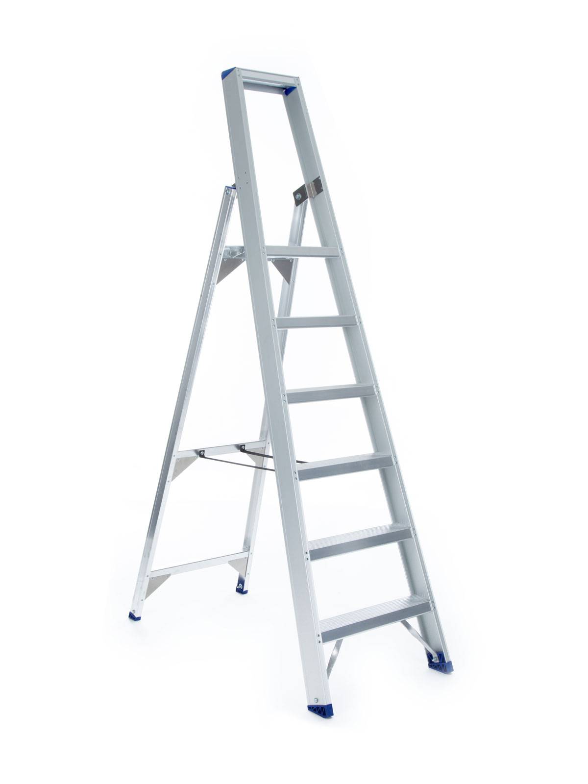 ASC Eurostairs Stufenstehleiter einseitig eloxiert mit Plattform 6 Stufen