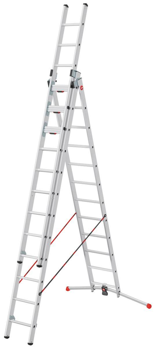 Hailo Sprossenschiebeleiter S120 Pro mit innovativen 3 Dreh-Stufen mit großer Standfläche 3x12 Spr