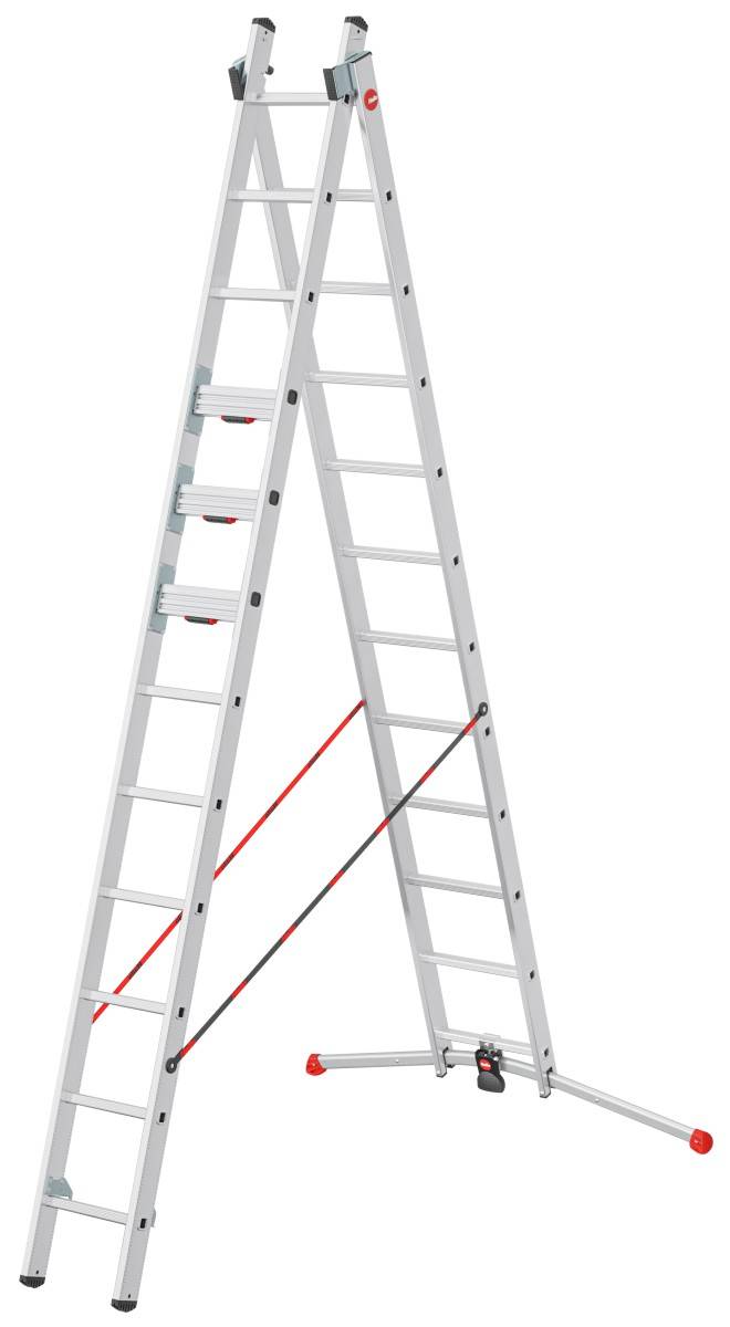 Hailo Sprossenschiebeleiter S110 Pro mit innovativen 3 Dreh-Stufen mit großer Standfläche 2x12 Spr