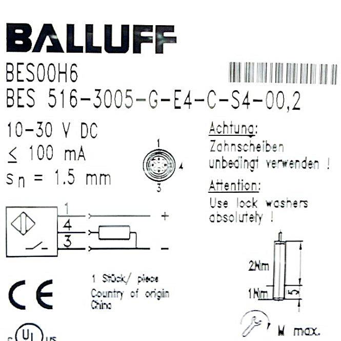 BALLUFF Induktiver Standardsensor BES00H6 (BES 516-3005-G-E4-C-S4-00,2)
