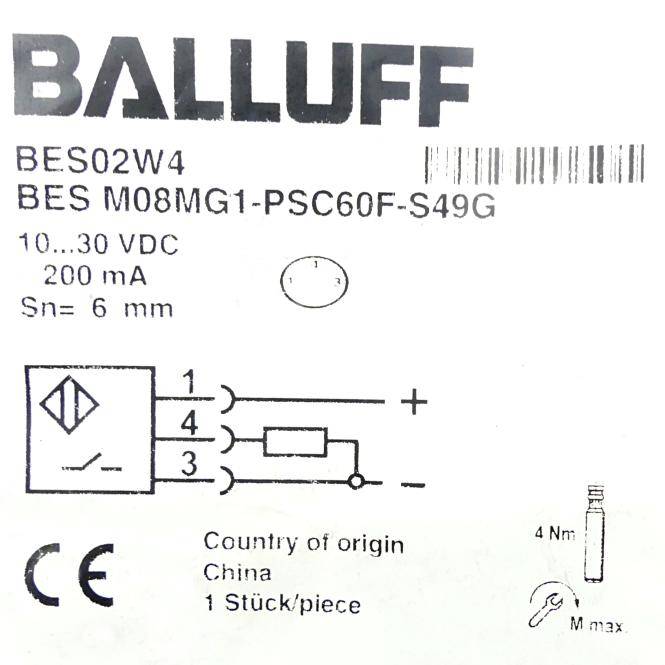 BALLUFF Induktiver Standardsensor BES02W4 BES M08MG1-PSC60F-S49G (BES M08MG1-PSC60F-S49G)