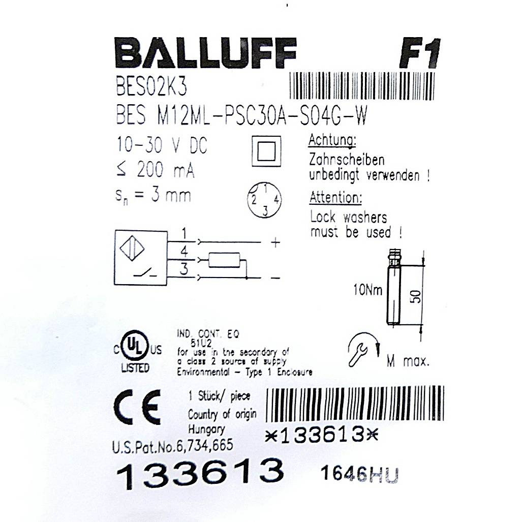BALLUFF - BES M12ML-PSC30A-S04G-W - BALLUFF BES M12ML-PSC30A-S04G-W