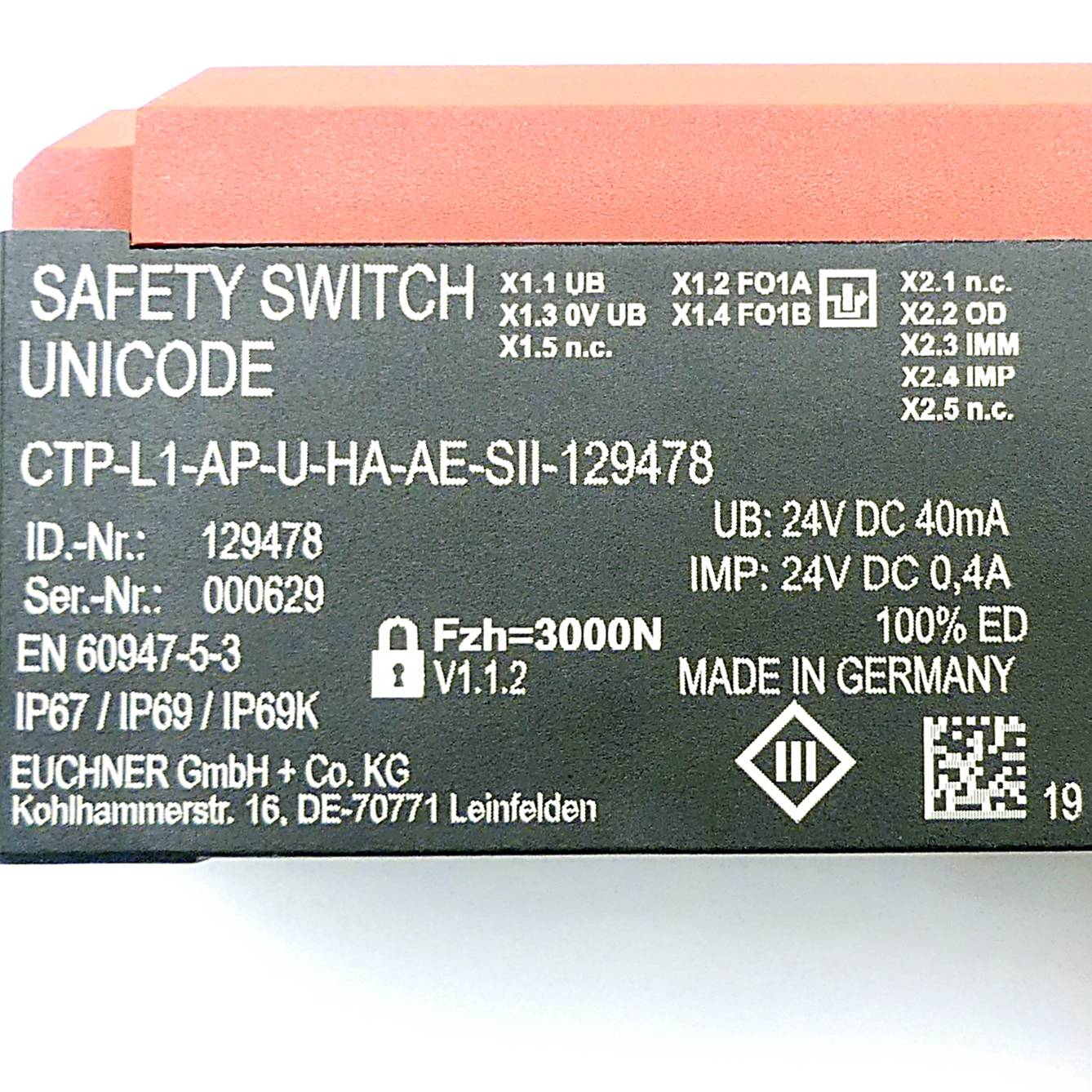 EUCHNER EUCHNER Transpondercodierter Sicherheitsschalter CTP-L1-AP-U-HA-AE-SII CTP-L1-AP-U-HA-AE-SII-129478 EUCHNER Tran