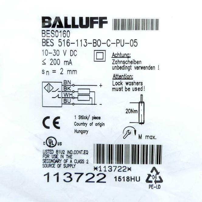 BALLUFF Induktiver Sensor BES0160 (BES 516-113-BO-C-PU-05)