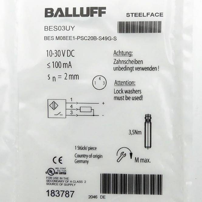 BALLUFF Induktiver Sensor BES03UY (BES M08EE1-PSC20B-S49G-S)