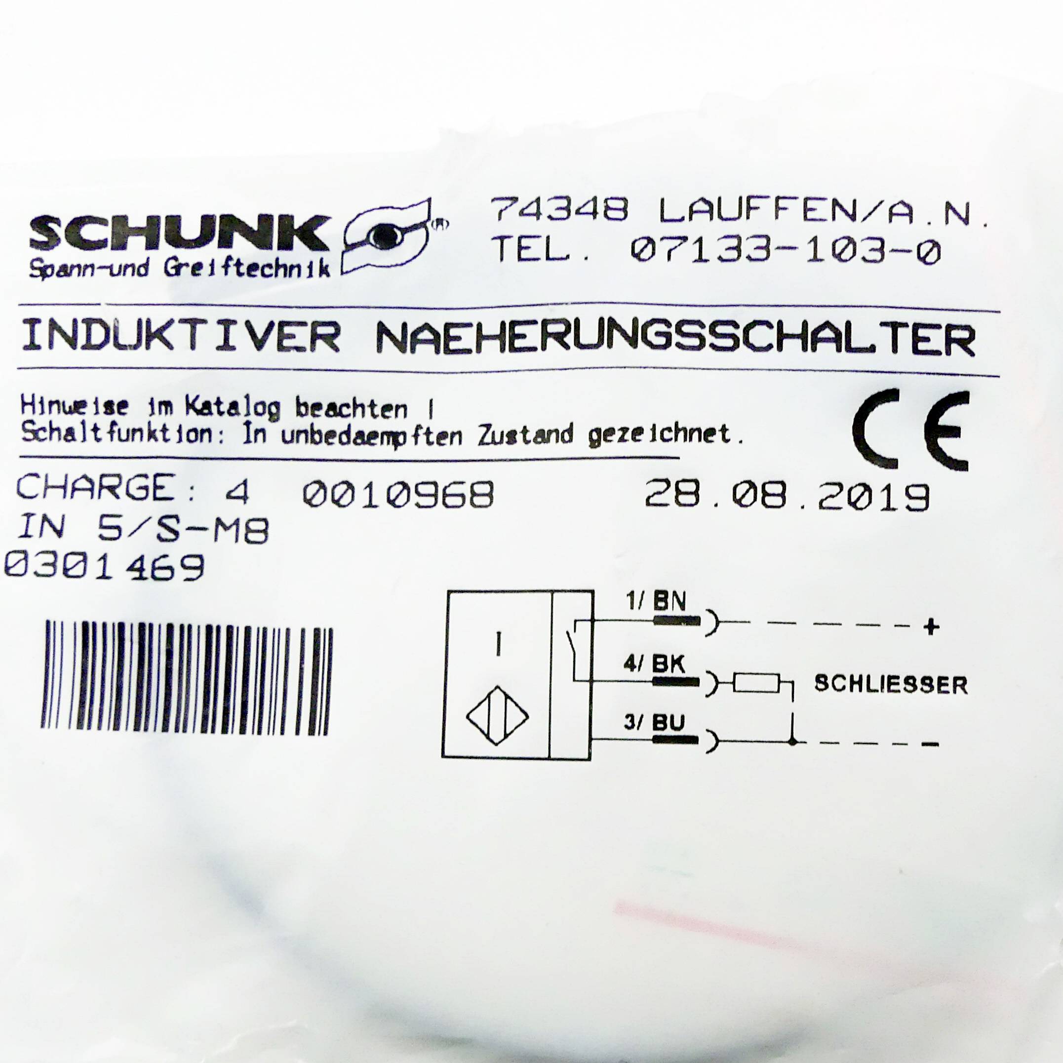 SCHUNK Induktiver Näherungsschalter IN 5-S-M8 (0301469)