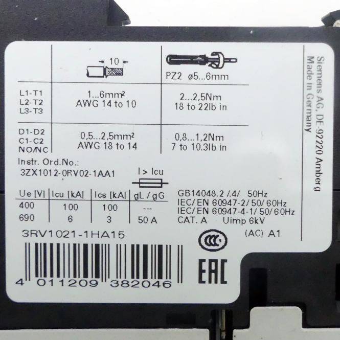 Siemens Sirius Motorschutzschalter (3RV1021-1HA15)