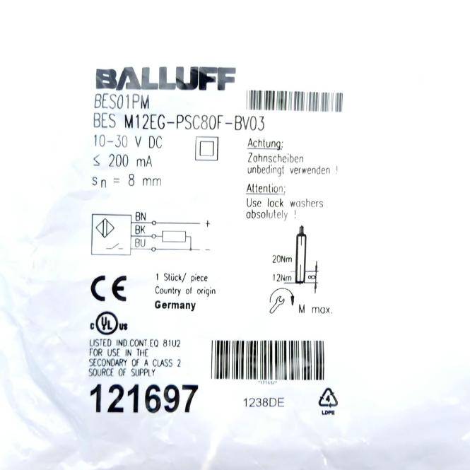 BALLUFF Induktiver Sensor BES01PM (BES M12EG-PSC80F-BV03)