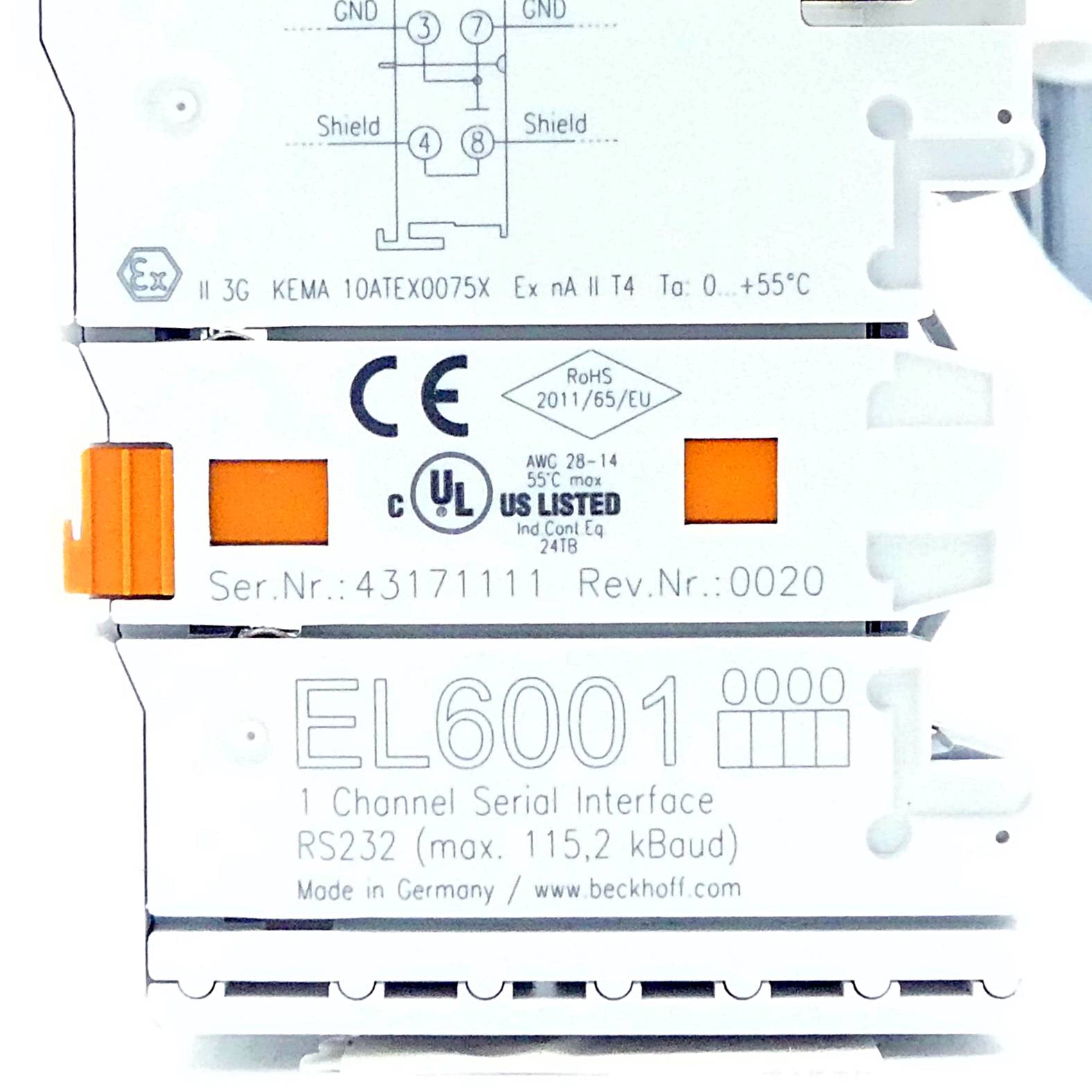 BECKHOFF EL6001 (EtherCAT: Serielle Schnittstelle RS232)