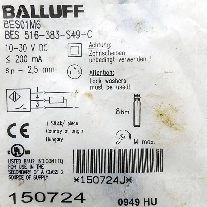 BALLUFF Induktiver Standardsensor BES01M6 (BES 516-383-S49-C)