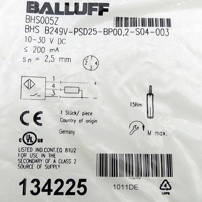 BALLUFF Induktive Standardsensoren BHS005Z (BHS B249V-PSD25-BP00,2-S04-003)