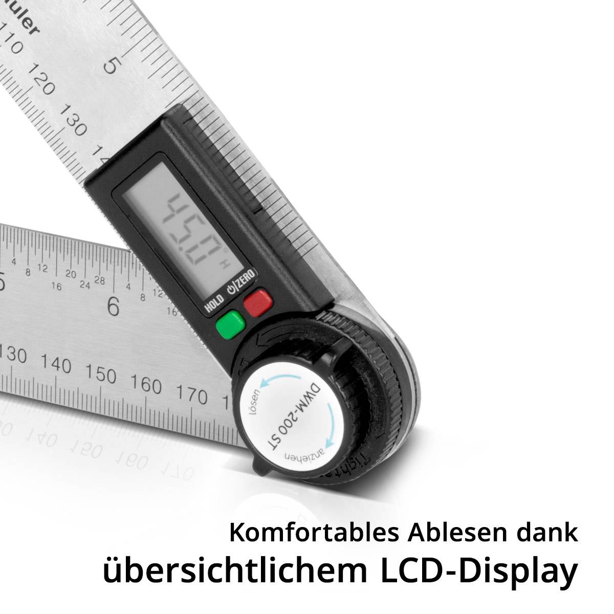 STAHLWERK Digitaler Winkelmesser DWM-200 ST mit 180 mm Messbereich 360°