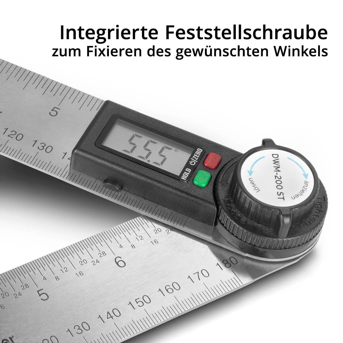 STAHLWERK Digitaler Winkelmesser DWM-200 ST mit 180 mm Messbereich 360°