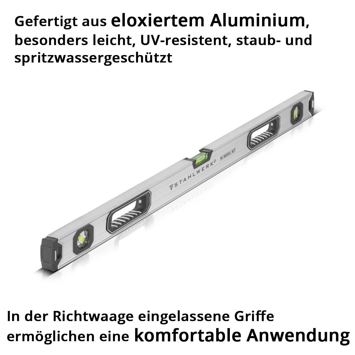 STAHLWERK Wasserwaage W-800 ST aus Aluminium mit 800 mm Länge