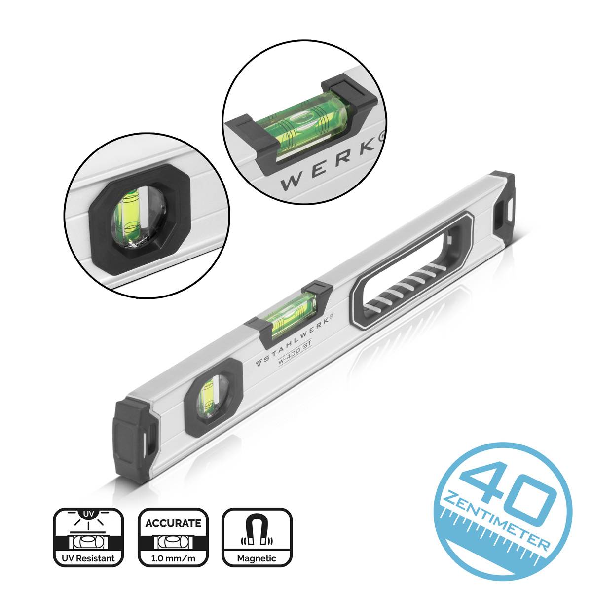 STAHLWERK Wasserwaage W-400 ST aus Aluminium mit 400 mm Länge
