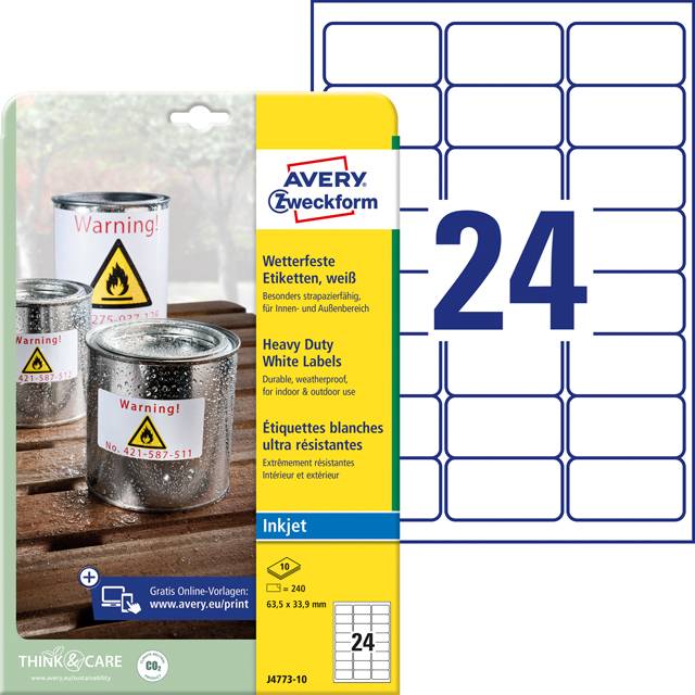 Etiketten Inkjet Folie 63.5x33.9mm VE=240 Stück weiß