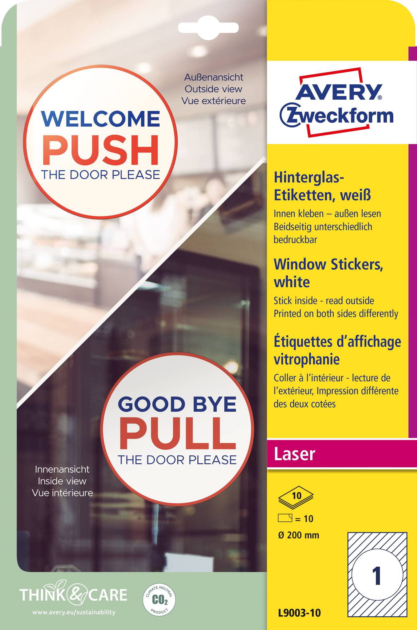 Avery-Zweckform L9003-10 Hinterglas-Etiketten Ø 200mm Polypropylen Weiß 10 St. Wiederablösbar Farblaserdrucker, Laserdrucker