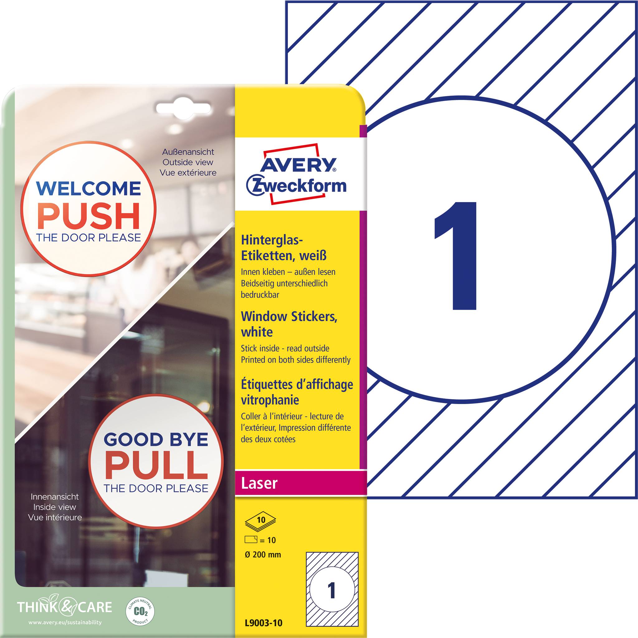 Avery-Zweckform L9003-10 Hinterglas-Etiketten Ø 200mm Polypropylen Weiß 10 St. Wiederablösbar Farblaserdrucker, Laserdrucker