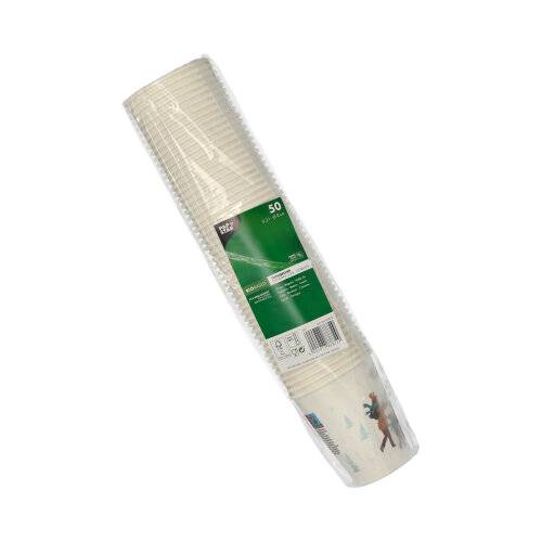 50 Trinkbecher, Pappe 0,2 l Ø 8 cm · 9,2 cm "Hello Winter". Material: Pappe, PLA-beschichtet. Farbe: weiss